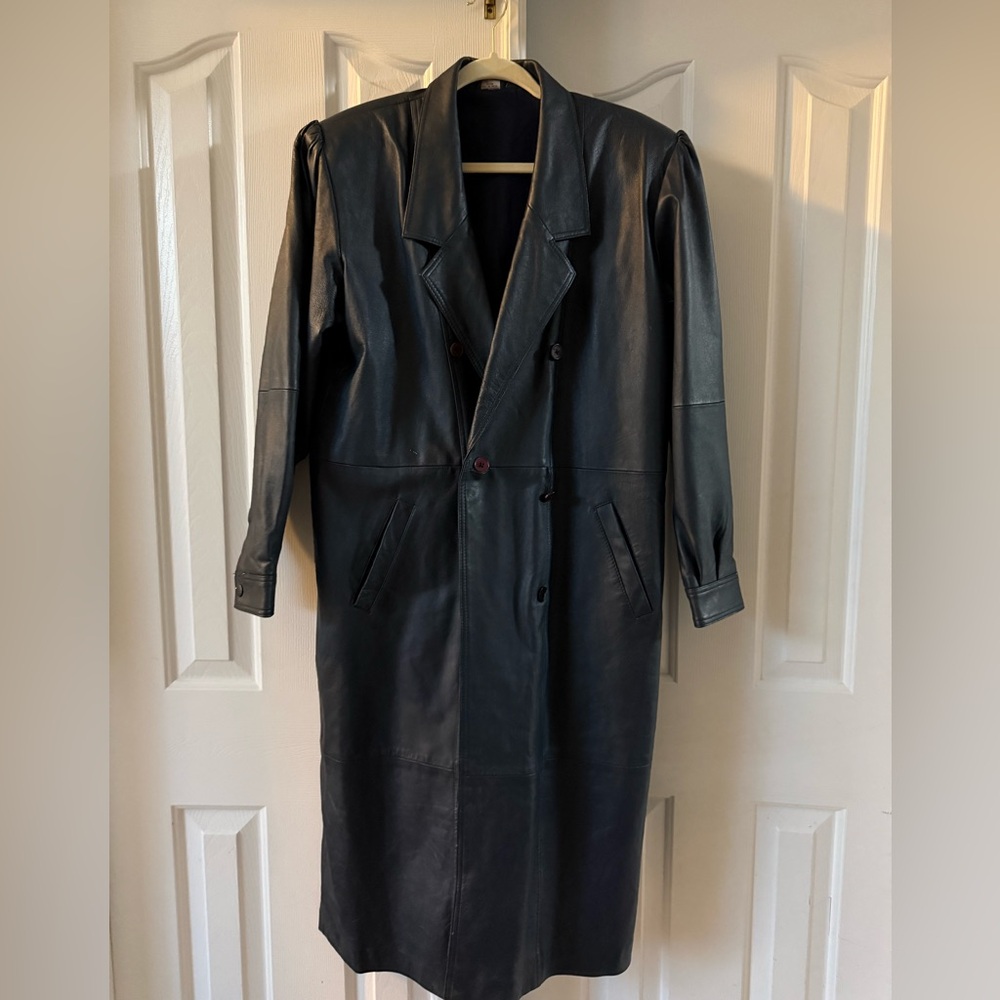 Women's Dark Blue Vintage Leather Coat